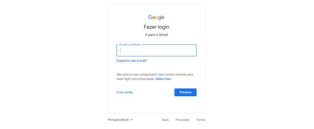 Fazer login ir para Gmail Entrar